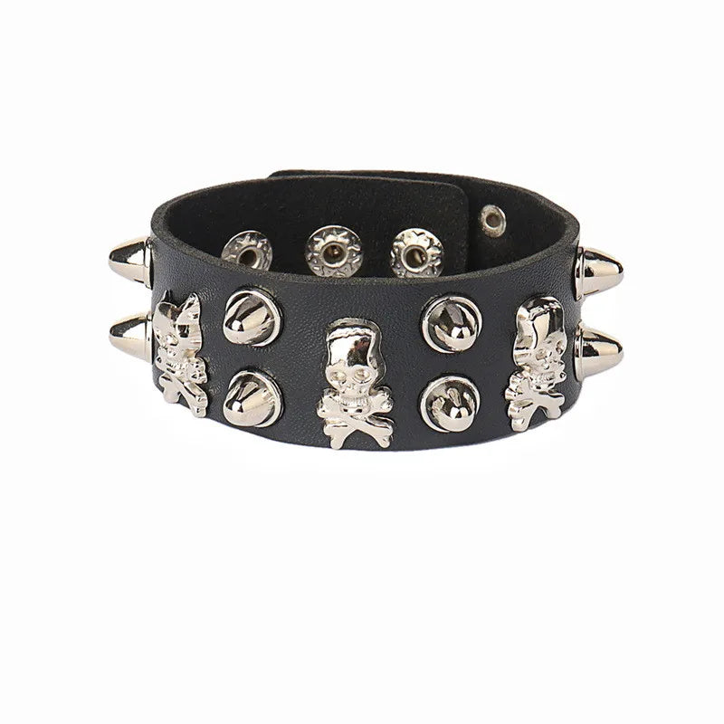 2022 PU Leather Studded Bracelet Punk Bracelet Adjustable Goth Cuff Bracelet Gothic Rivet Buckle Wristband for Men Women