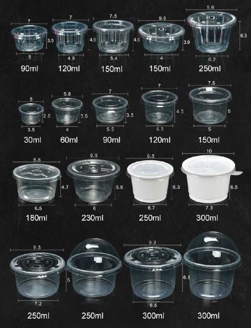 50 PCS Pudding Cup With Lid Disposable Plastic Cups Sauce Baking Jelly Dessert Cups Wedding Small Mini Party Set Cup Bowl Box