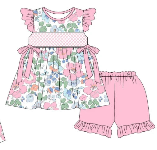 Hot selling kids clothes girls suits fresh flower print fashion baby newborn suits matching toddler girls clothes