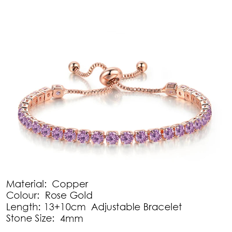 Adjustable Tennis Bracelet For Women Christmas Gift 4*4mm Rainbow Zircon Rose Gold Color Women's Bracelet Jewelry H056