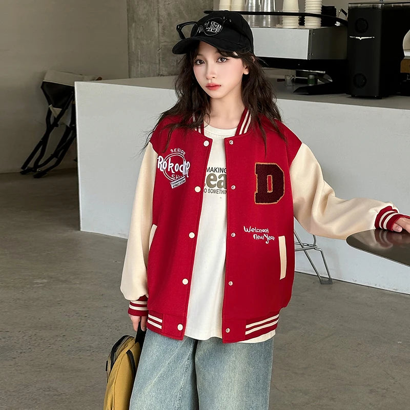 Casual Girl's Spring Autumn Jacket Children Fashionable Baseball Uniform Top for 5 6 7 8 9 10 11 12 13 14 Years Kids Spoty Coat