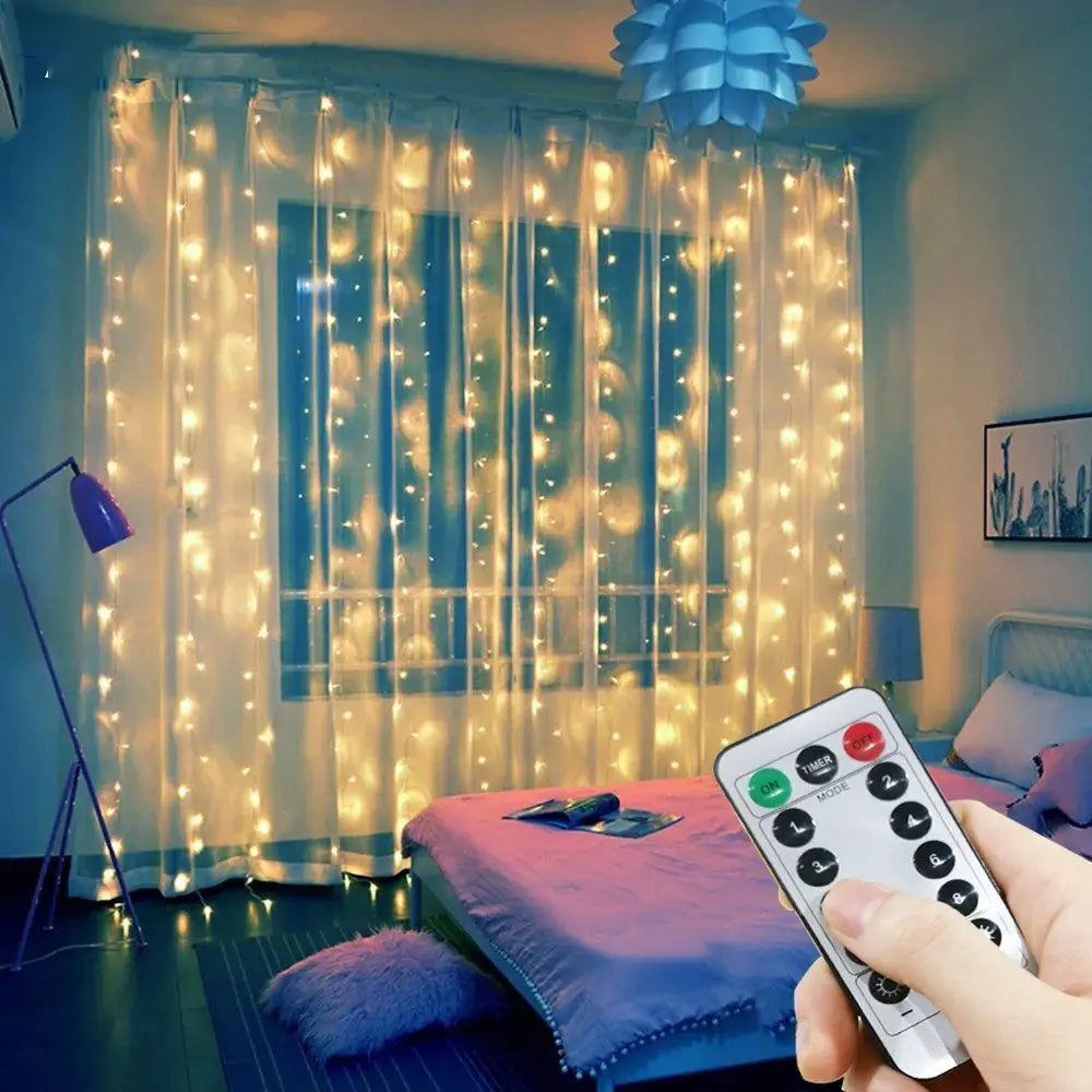 USB Plug-in Curtain LED Light String 8 Modes Holiday Christmas New Year Party Lights Home Wedding Birthday Room Decor Aesthetic