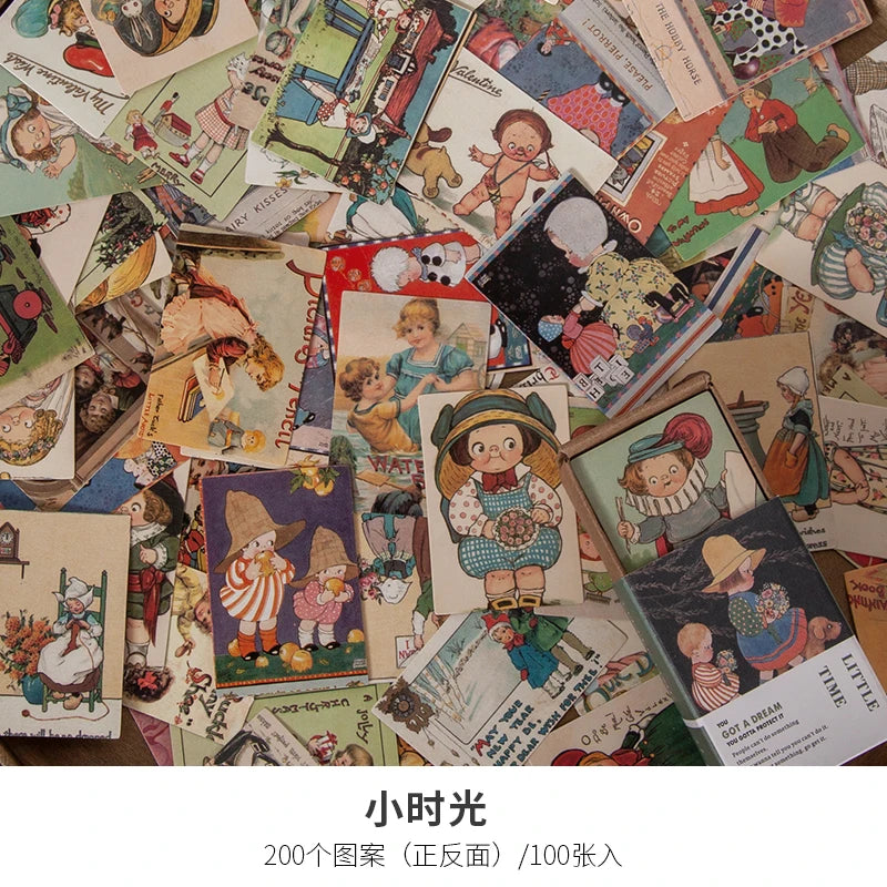 100pcs Vintage Plant Butterfly Material Paper Double-sided Printing Retro Memo Pads Notes Card Scrapbooking Diary Journals DIY