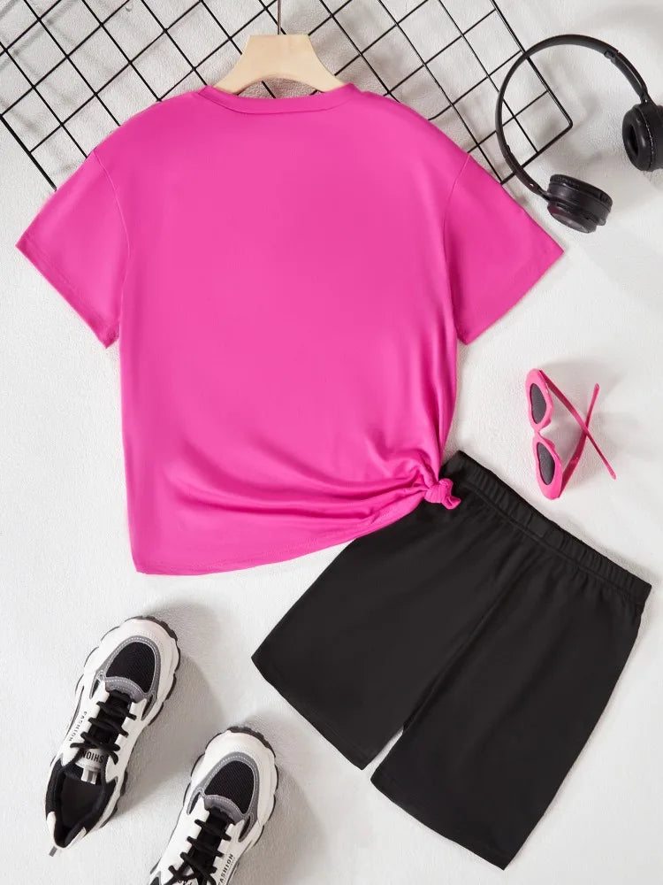 Summer Baby Girls Clothes Set Kid Sweet Heart Printed T-shirts and Shorts 2 Pieces Suit Children Short Sleeve Tracksuits