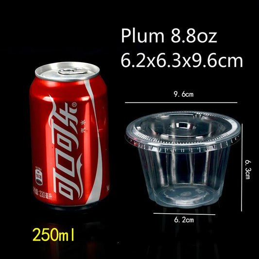 50 PCS Pudding Cup With Lid Disposable Plastic Cups Sauce Baking Jelly Dessert Cups Wedding Small Mini Party Set Cup Bowl Box