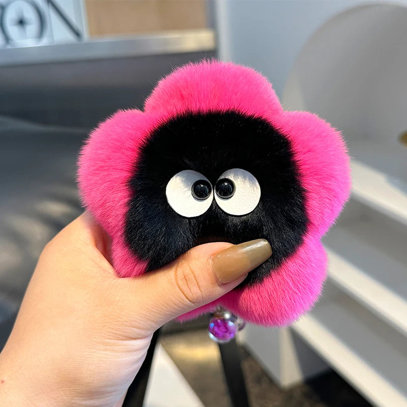 Rex Rabbit Fur Keychain Cute Plush Flower Keychain Car Bag Charms Keyring Pendant Accessories Keychain On The Phone Car Key Ring