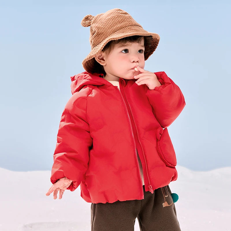 Mini Balabala Winter Kids 3D Shape Down Jacket Thick Warm Coat with Elf Hood for Babies and Toddlers