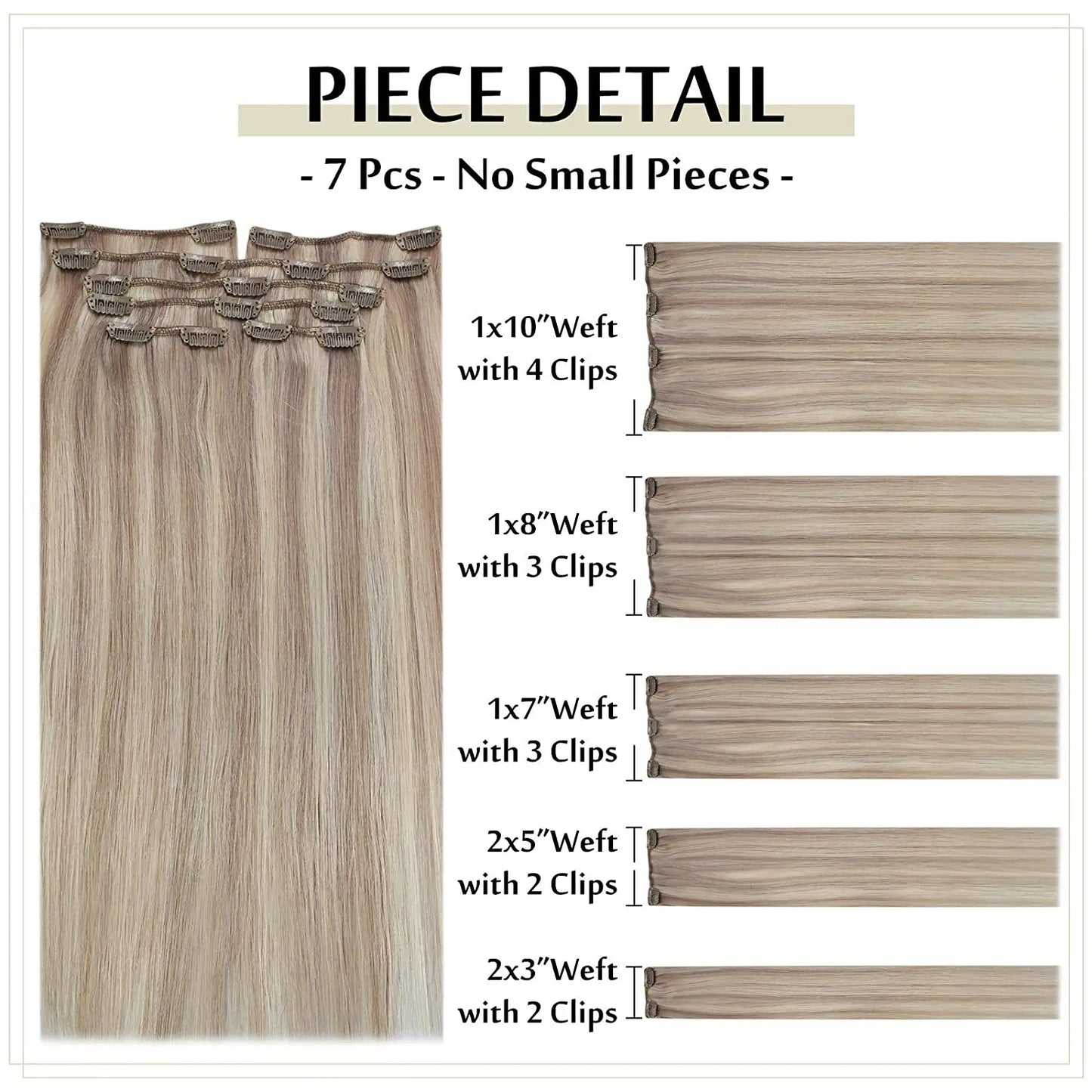 Full Shine Clip in Remy Hair Extensions Double Wefted Extension Blonde Highlight Ombre 100% Remy Human Hair Extensions Full Head