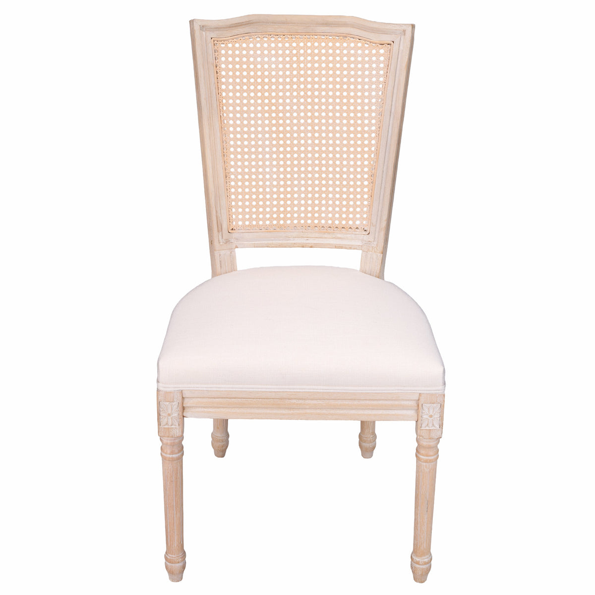 Dining Chairs Set of 2 with Rattan T-Backs and Beige Linen Seats,