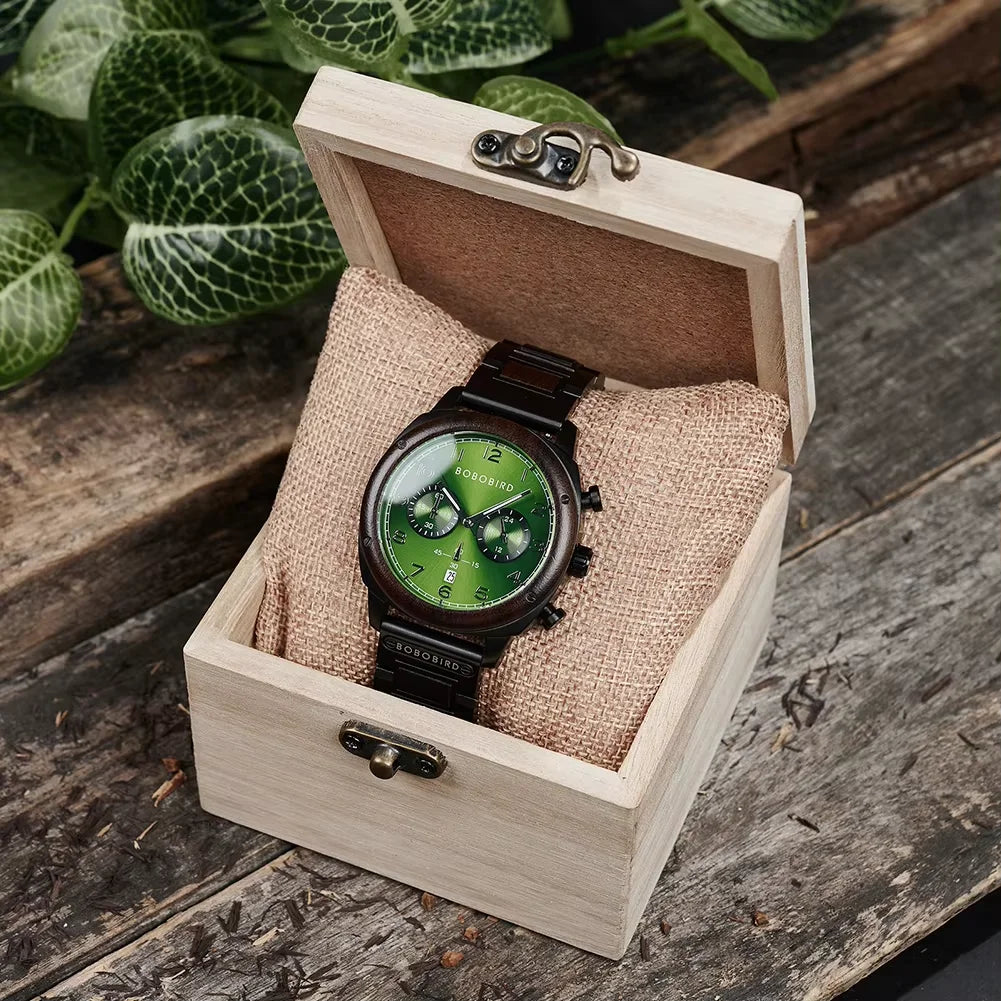 Top Brand Luxury reloj hombre BOBO BIRD 3AT Waterproof Chronograph Wristwatch With Calendar Luminous Hands Halloween Gifts