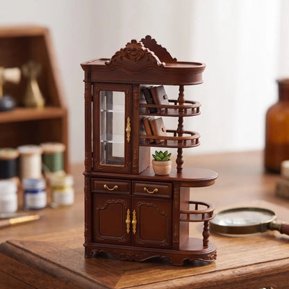 Tiny Display Cabinet Dollhouse Miniature Furniture with Opening Doors and Drawers for Collectible Toy Scenes