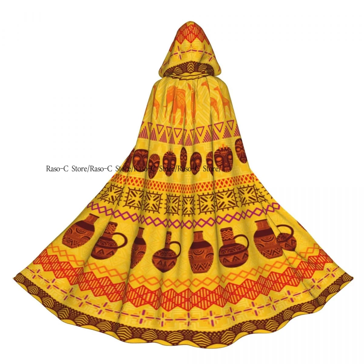 Unisex Adult Woman With Flower Egyptian Pattern Cloak with Hood Long Witch Costume Cosplay