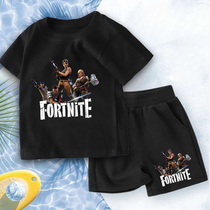 FORTNITED Anime Boy Summer T-shirt Set Kid Cotton Clothes 2pcs Short Baby Tops +Shorts Set Tee Sport Tracksuit Summer Outfits