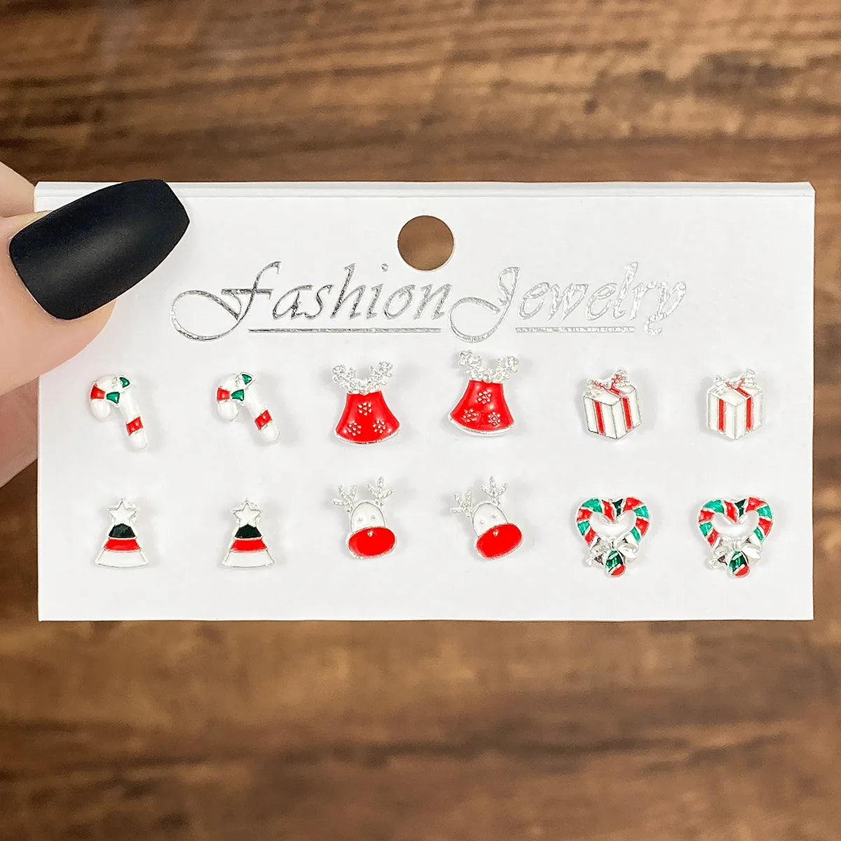 6 Pairs New Christmas Set Cross border Hot Selling Cartoon Dripping Oil Elk Santa Claus Christmas Tree Earrings for Women