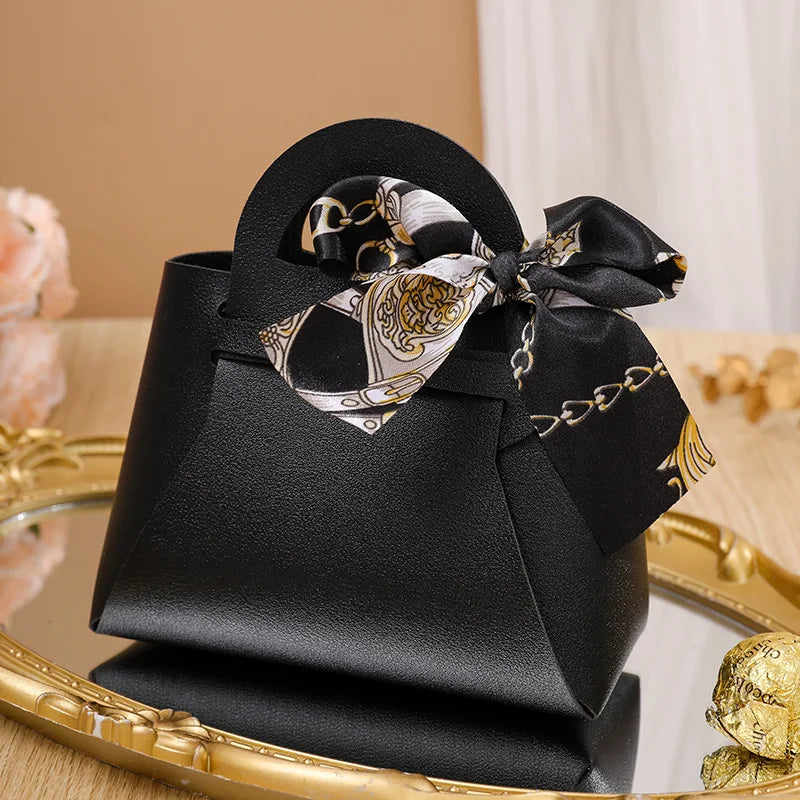 10PCS Distribute Leather Pink Gift Bags Wedding Favour Bag for Guest Mini Handbag with Ribbon Candy Packaging Box Party Decor