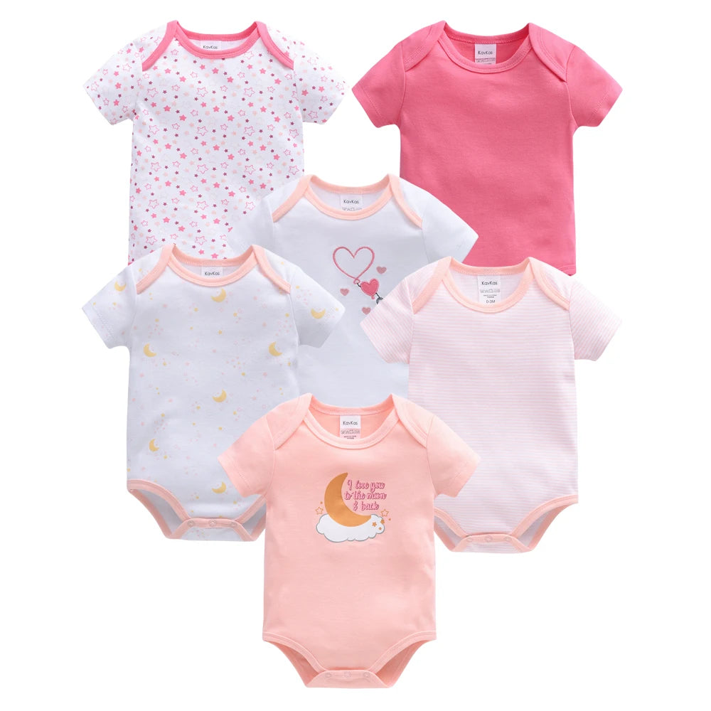 Kavkas 3 Pcs 6 Pcs Baby Boy Bodysuit 0-12 Months Short Sleeve Summer Monster Print Newborn Cotton Clothes