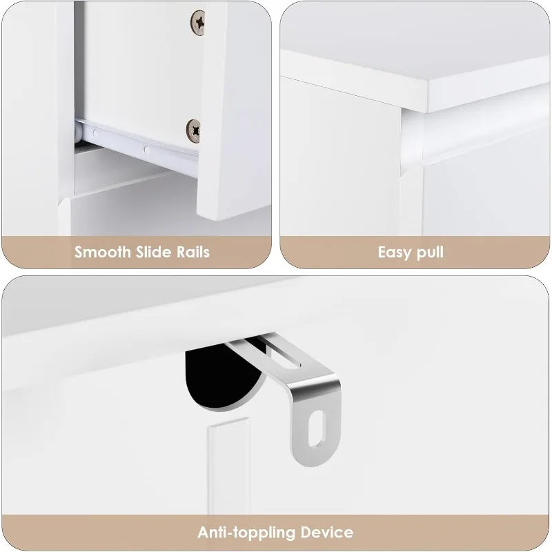 FOTOSOK White Dresser,6 Drawer Dresser,Modern Tall Floor Storage Cabinet Metal Sliding Rail,Wooden Handleless Drawer Cabinet