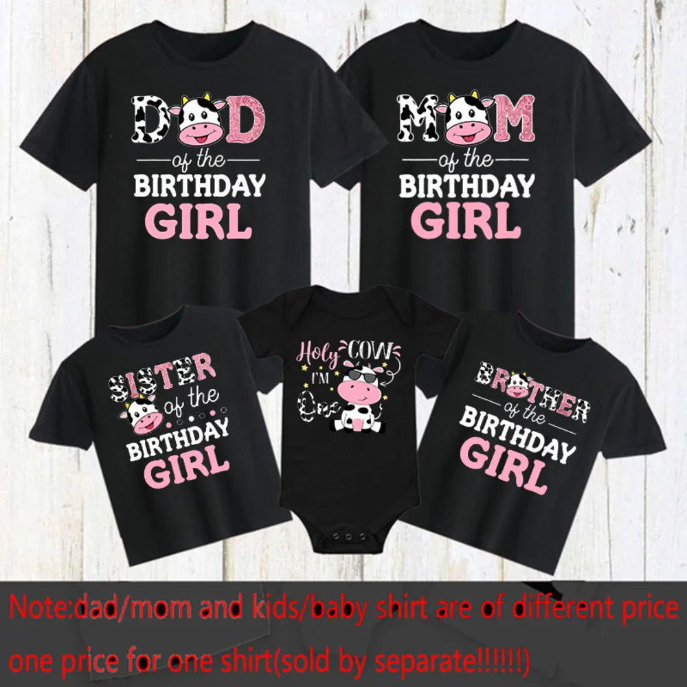 Holy Cow I Am One Family Matching Clothes Baby One Birthday Dad Mom Sis Bro T-shirt  Cute Cow Family Look Outfit Top Baby Romper