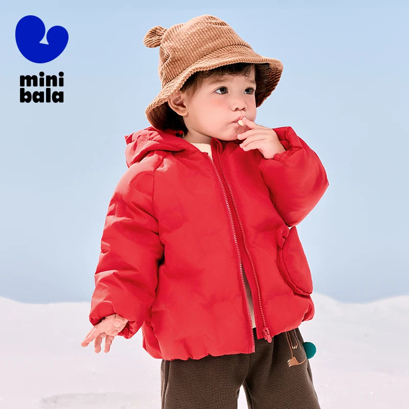 Mini Balabala Winter Kids 3D Shape Down Jacket Thick Warm Coat with Elf Hood for Babies and Toddlers