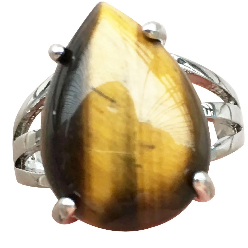 Crystal Tiger Eye Lapis Lazuli Aventurine Unakite Lava Carnelian Blue Sand Goldstone Howlite Water Drop Bead Art Ring  PWB903