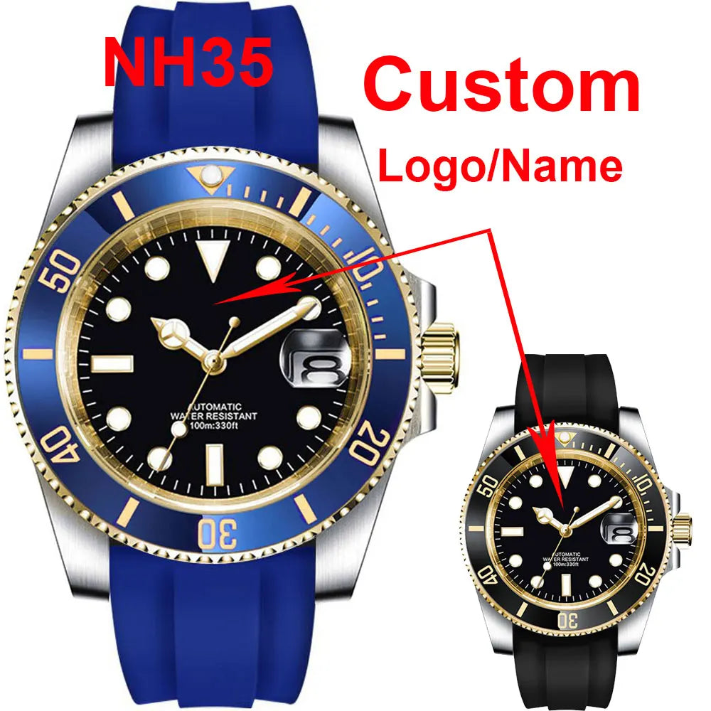 Corgeut Fashion Japan 24 Jewels NH35 40mm Yacht Watch Steel Automatic Men Watch Two Tone Gold Ceremic Bezel Rubber Band