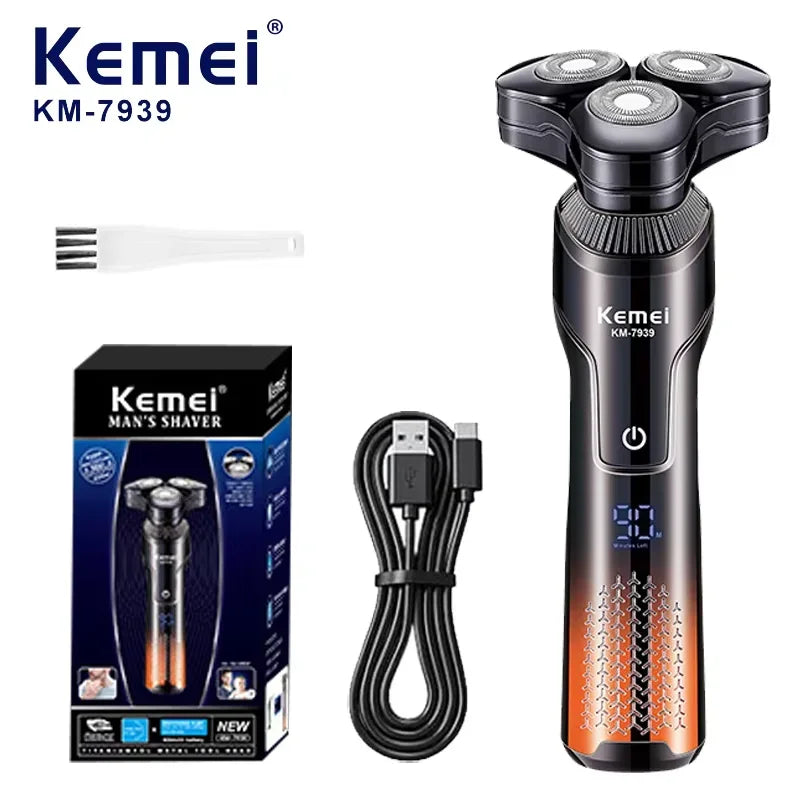 Kemei Electric Shaver Washable Rechargeable Electric Razor Shaving Machine Men Body Hair Beard Trimmer Wet-Dry Use Waterproof
