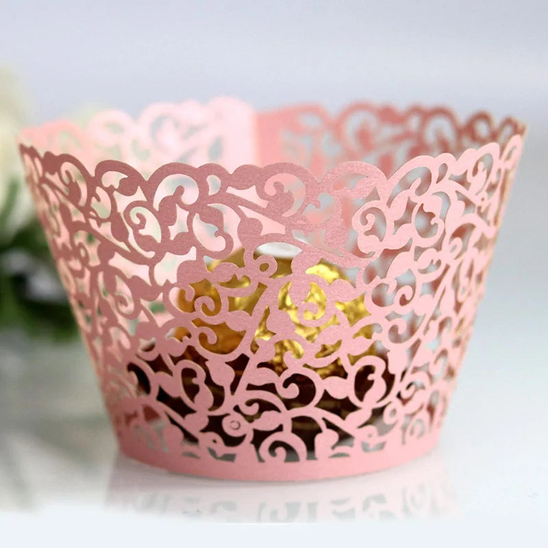 50pcs Lace Cupcake Wrapper Hollow Muffin Cupcake Paper Cups For Baby Shower Wedding Birthday Party Baking Fondant Dessert Decor