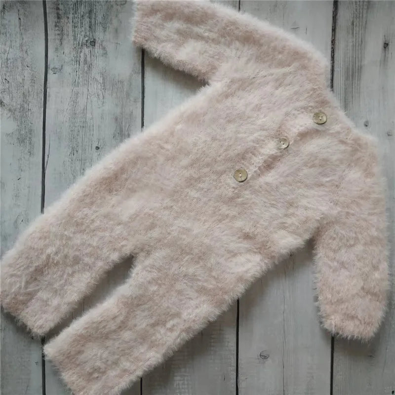 2025Newborn fuzzy bunny romper for baby photography props,pink rabbit for photo clothes