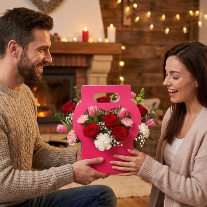 3PCS Heart-Cutout Flower Gift Box Romantic Portable Paper Flower Box With Handle Foldable Floral Wrap Box Birthday Party