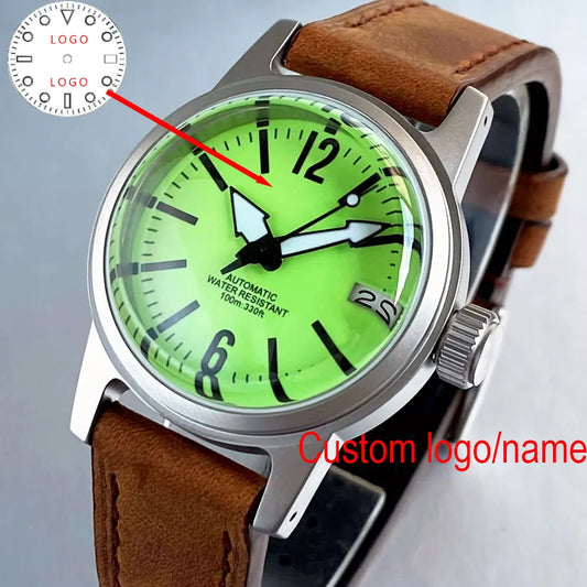Custom Tandorio TD-177 36mm Military Sandblasted Sapphire Green Dial Watch 100m Water Resistance Japan NH35A Automatic  Watches