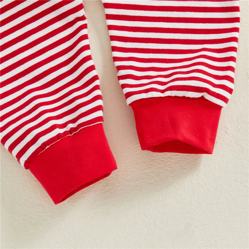 Baby Girl Boy Christmas 2pcs Outfit Striped Santa Embroidered Sweatshirt  Pants Set Toddler Clothes