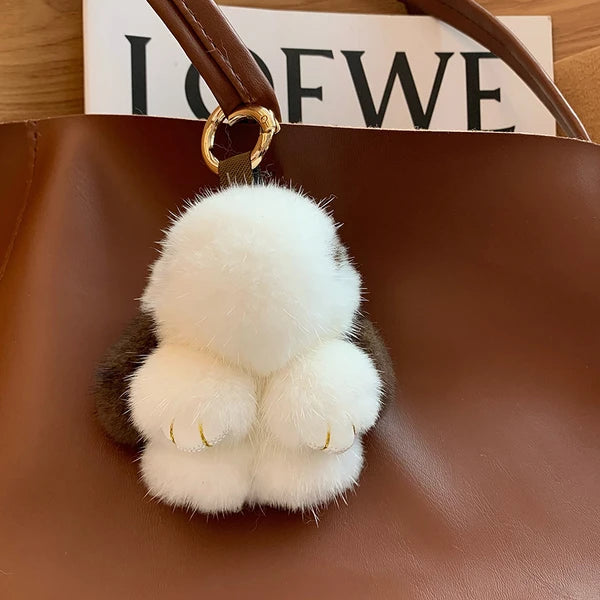 Mink Bunny Keychain Pompon Keyring Bunny For Women Bag Charms Car Key Chain Cute Rabbit Key Ring On Bag Car Trinket Pendant Gift