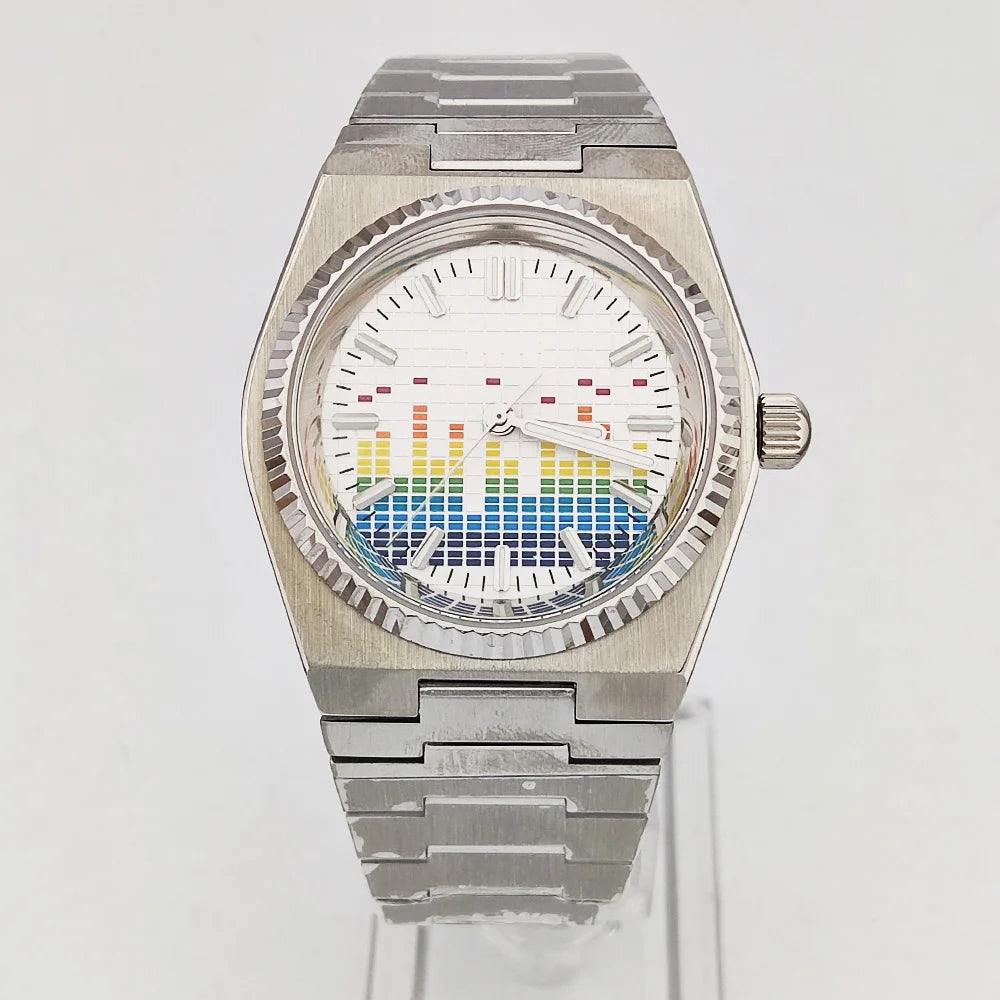 40mm Musical wave watch Stainless steel Sapphire glass all Green luminous NH35 watch Automatic mechanical Men's watch waterproof