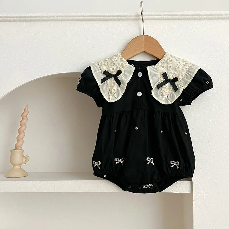 0-6Yrs Sister Matching Outfit Baby Romper Princess Dresses Newborn Clothes Short Sleeved Baby Girl Embroidered Dress Doll Collar