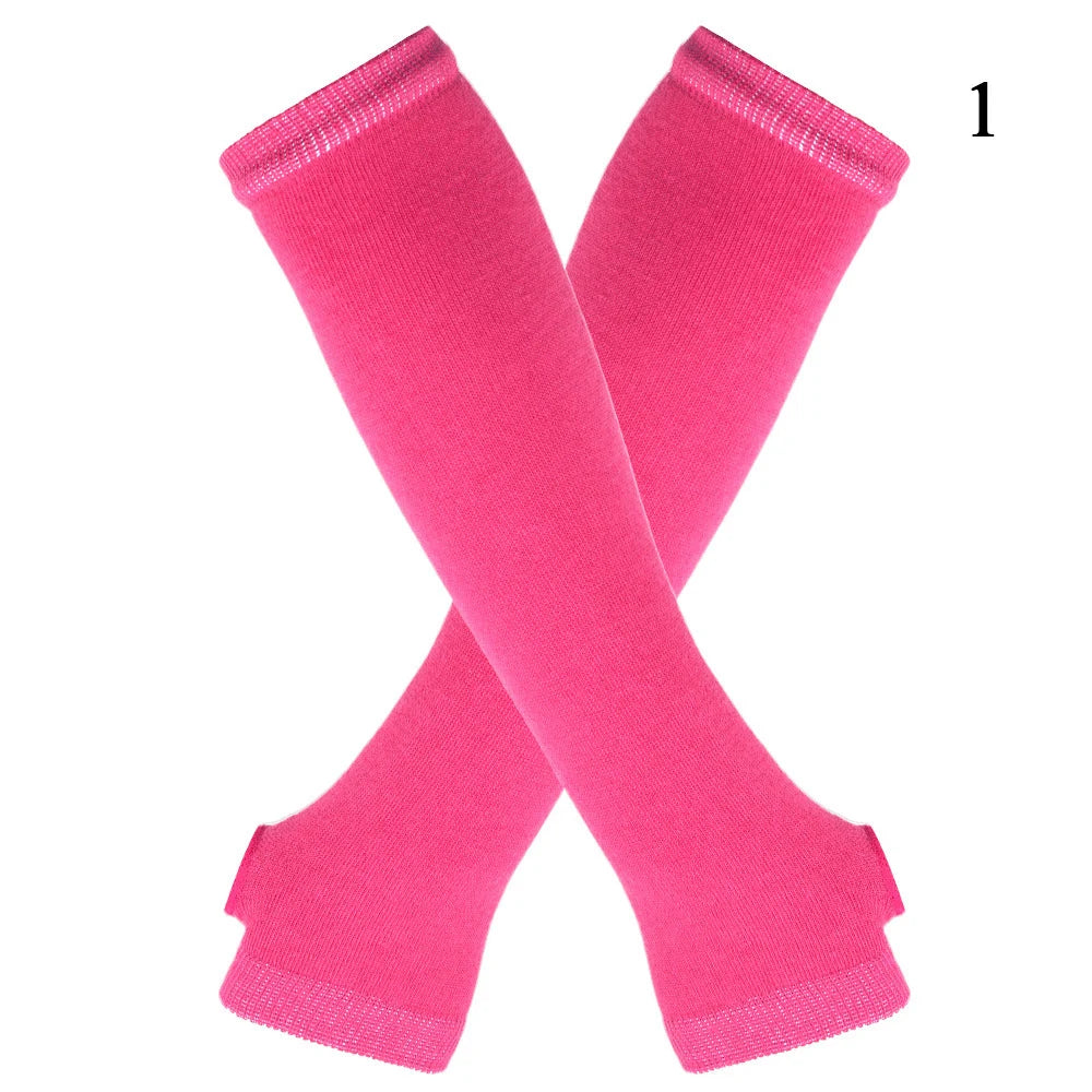 Macaroon Color Striped Long Sleeves Fashion Punk Long Fingerless Gloves For Women Men Outdoor Christmas Ornament  Arm Warmer