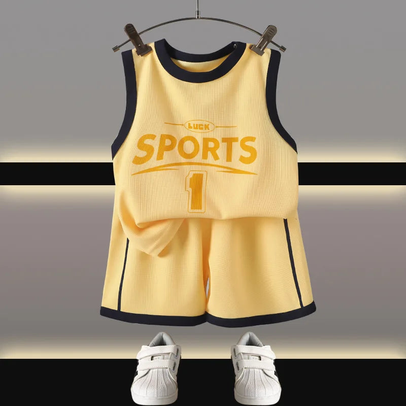 Children Sets Kids Clothes Boys Girls Vest Suit Summer Children's Clothing Baby T-shirts Shorts Tan Top Sleeveless