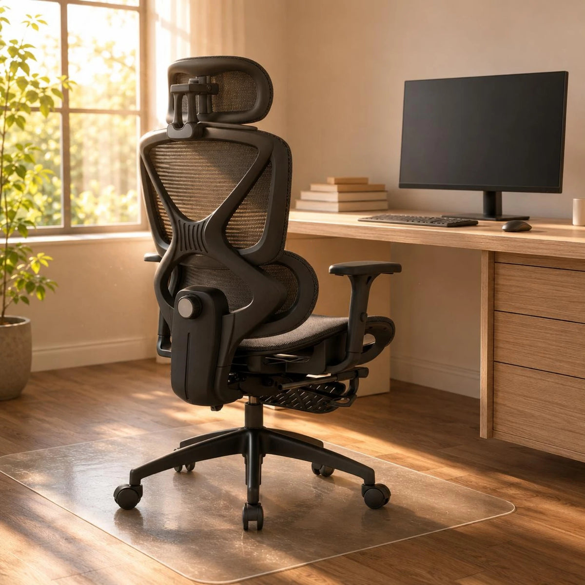 High Back Swivel Chair with Breathable Mesh Padded Armrests Adjustable Headrest Lumbar Support for Modern Work Station
