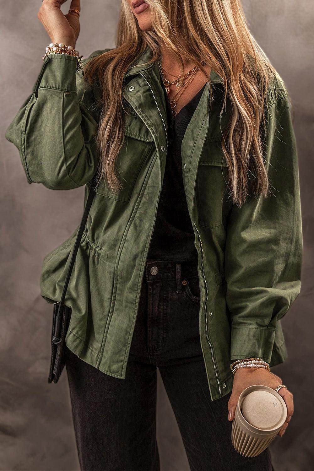 Zip Up Long Sleeve Jacket for Women in Cotton Fabric