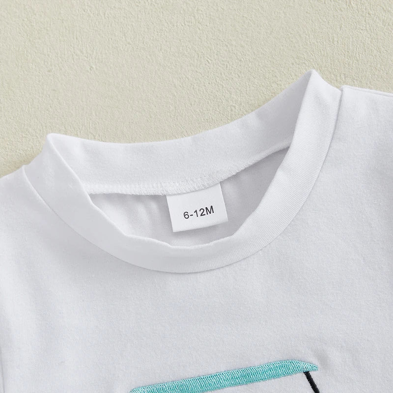 Kids Boys Shorts Set, Short Sleeve Embroidery Golf Cart T-shirt with Striped Shorts Toddler Set Summer Outfit