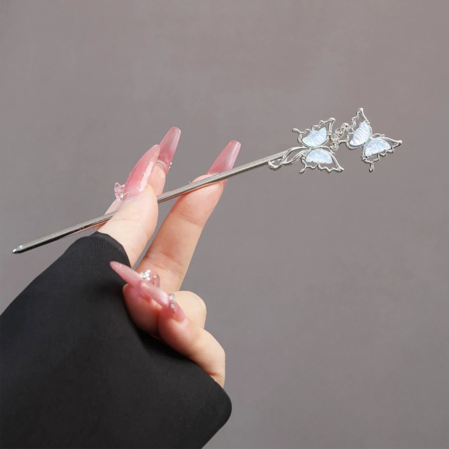 Silver Color Alloy Hair Sticks Forks Flower Butterfly Designs New Chinese Style Elegant Hairpins Hair Bun Maker Jewelry