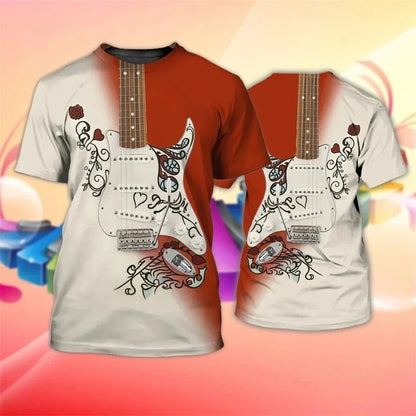1 Piece Custom Your Picture Music Tshirts Guitar Pattern 3D Print T-Shirt Men Women Fashion  Tops Kids Boys Tees Male Clothing R