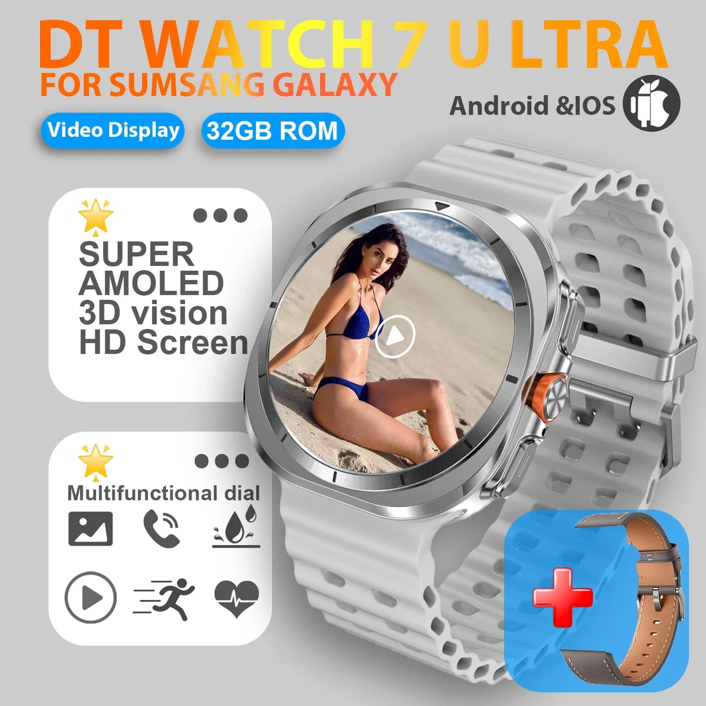 2025 New Watch 7 Ultra Smart Watch Men 32GB Memory 3D Video Display Sports SmartWatch GPS NFC Compass Blood oxygen Smartwatch