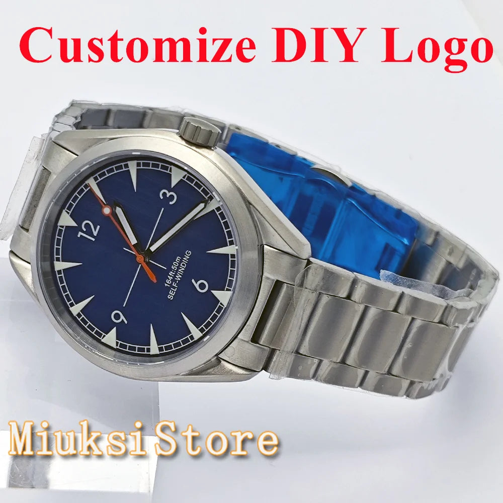 Customized DIY LOGO Watch 41mm Silver Stainless Steel Sapphire Crystal Watch Case NH35 Miyota 8215 Automatic Movement Watch