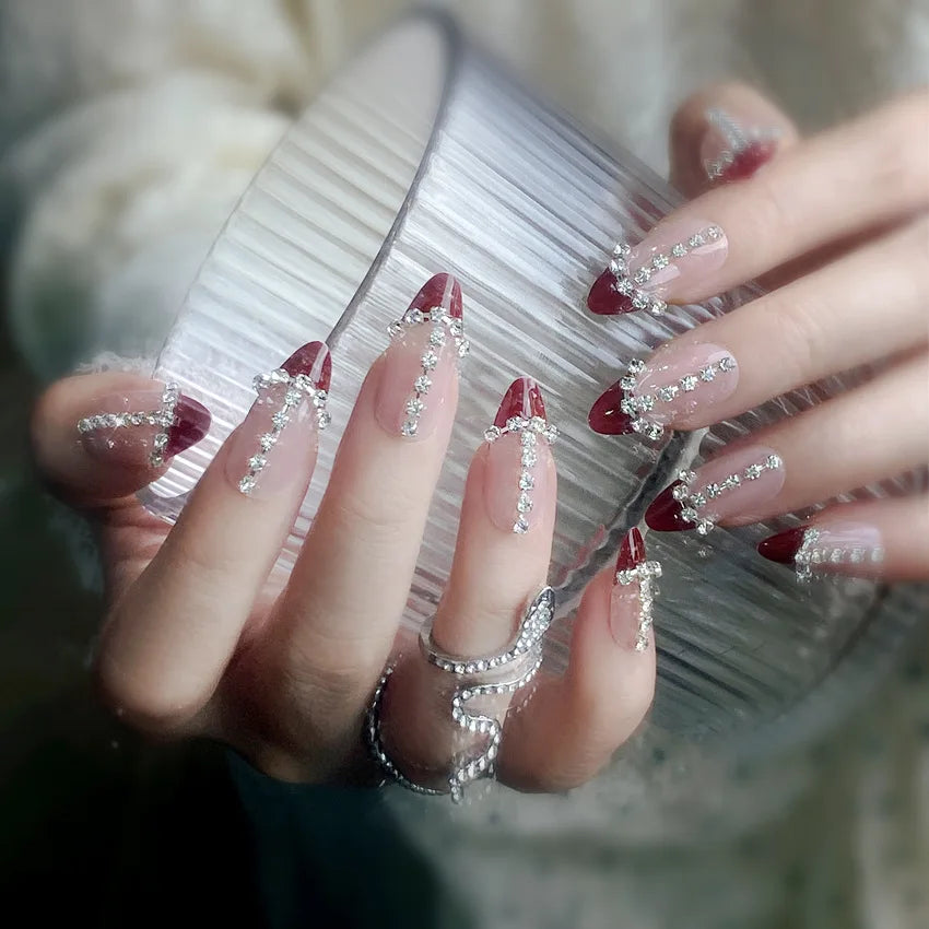 Light Blue Fake Nails Long Ballerina Press on Nails Blue Flower Butterfly Designs Korean Fashion Bride Wedding Charms Nails Art