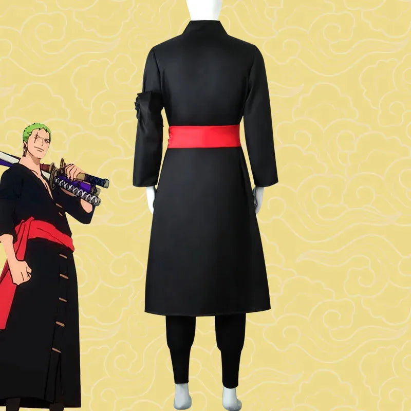 2025 ❤ New Anime Piece Pirate Cosplay Costume Roronoa Zoro Kostum Two Year Later Wig Earrings Black Green Coat Belt Pants ★★