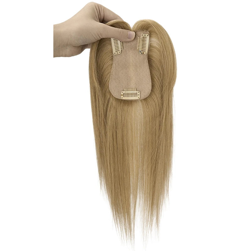 Clip in Women Human Hair Wigs Silk Base Human Hair Toppers Brazilian Human Hairpiece Blonde Hair Toupee Natural Hair System