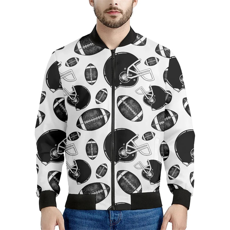 Fashion 3D Football Printed Bomber Jacket Casual Spring Autumn Outdoor Sports Jacket Loose Streetwear Oversized Mens Clothing