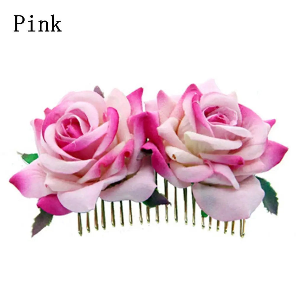 Flower Hair Comb Elegant Bridal Crystal Hair Ornaments Rustic Wedding Floral Women Flower Leaf Hair Comb Brides Hair Accessories