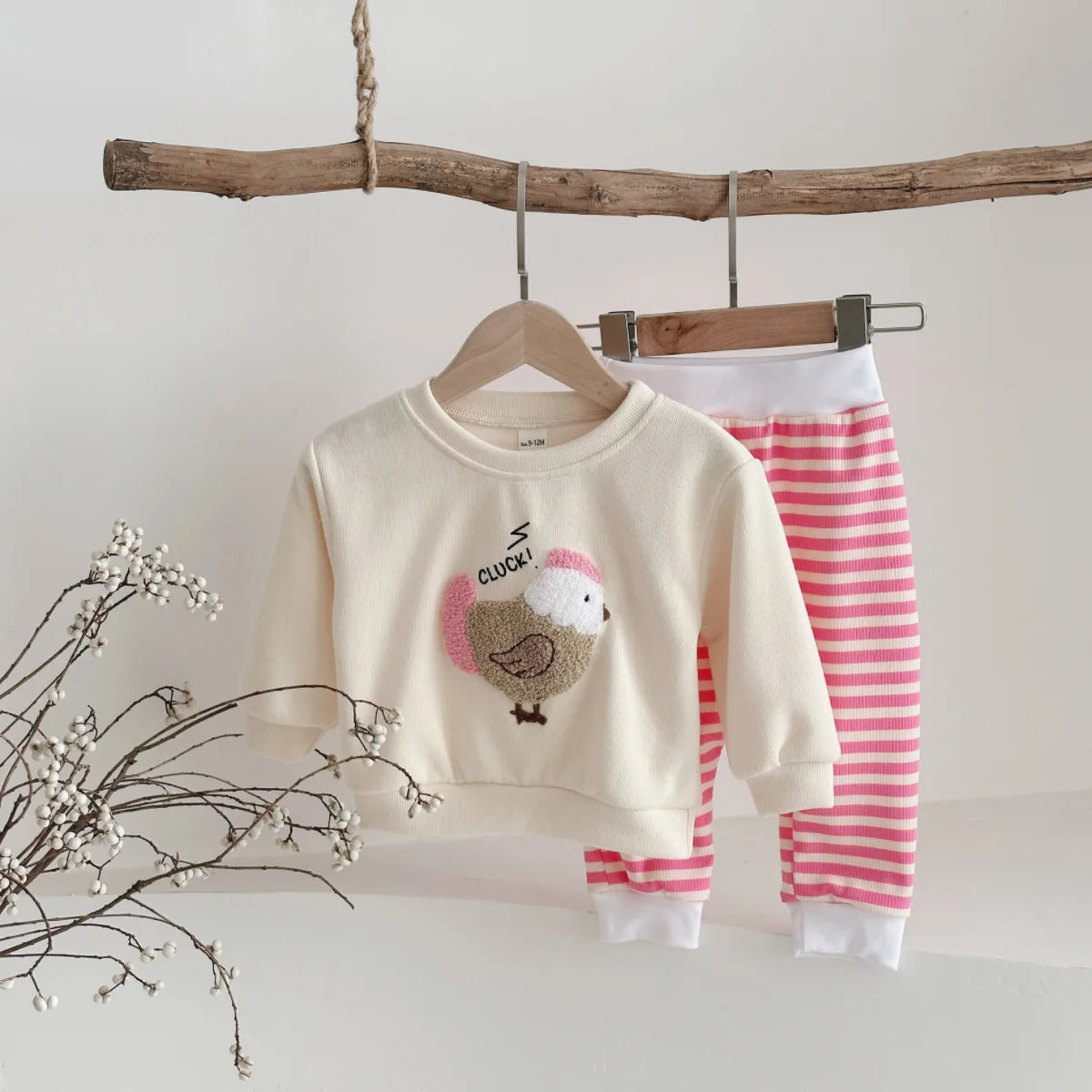 Newborn Baby Girls Clothes Set Cartoon Hen Long Sleeves Top+Pants 2Pcs Outfits Leisure Knitted Pullover Spring&Autumn Costume