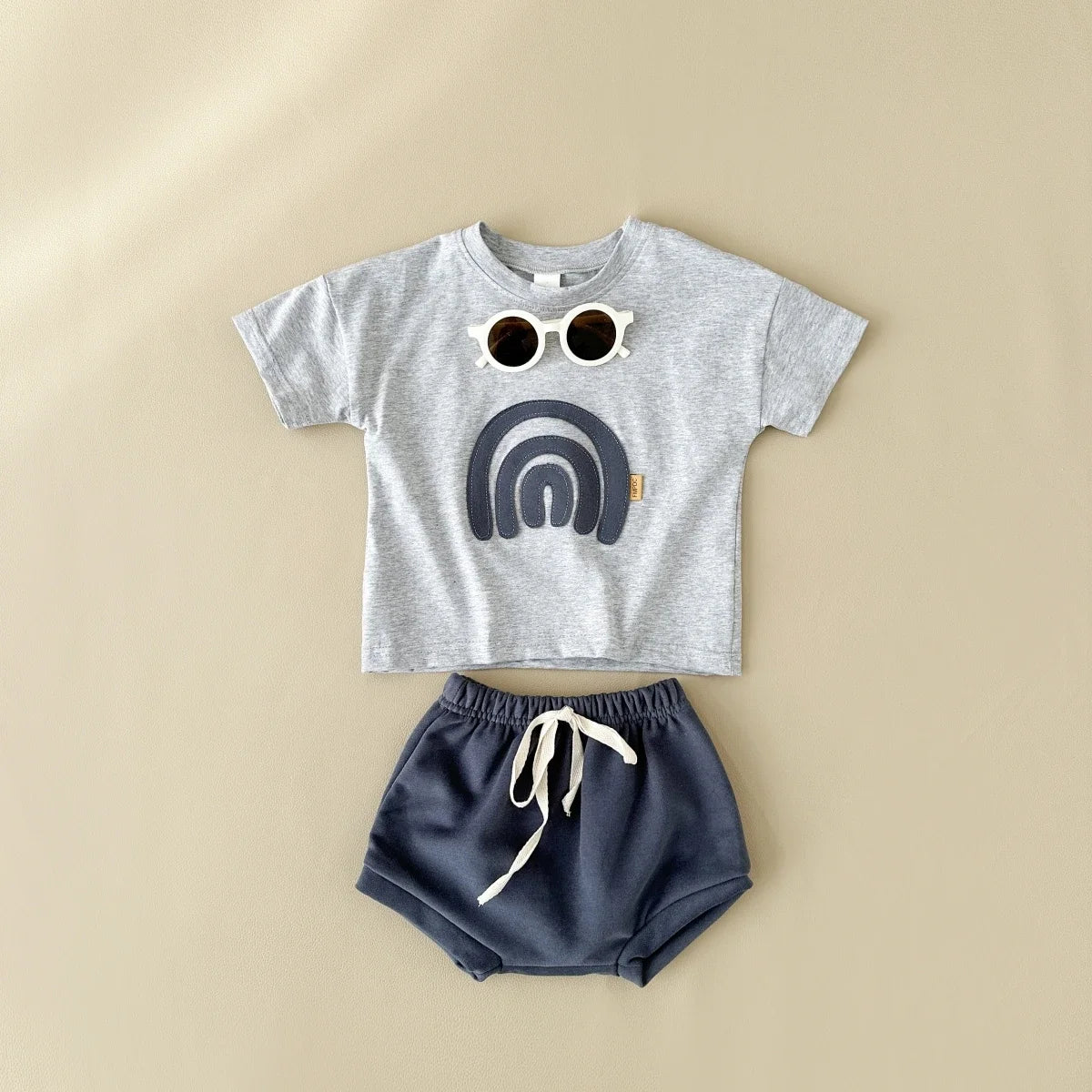 Infant Suit Baby Boy Clothes Girls Set Summer 2Pcs Newborn Baby Clothing Leisure Vacation Rainbow Patchwork T-shirt+Beach Shorts